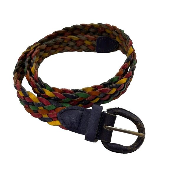Vintage Genuine Leather Braided Multi Color Belt Size ML main image 7